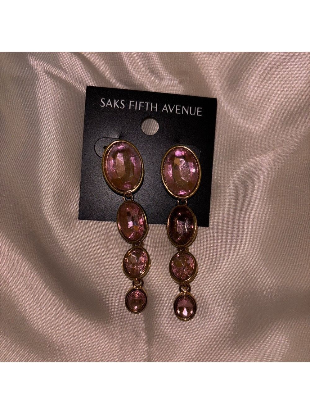 Saks Fifth Avenue Pink and Gold Cascading Crystal Earrings